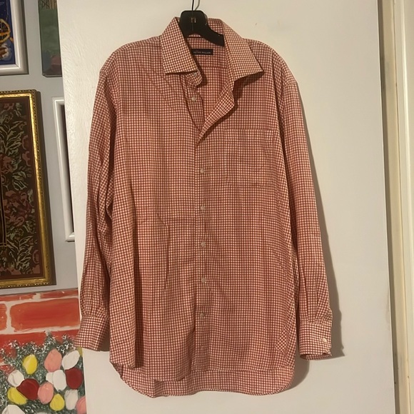 Peter Millar Other - Peter Millar mens orange/white gingham long sleeve shirt